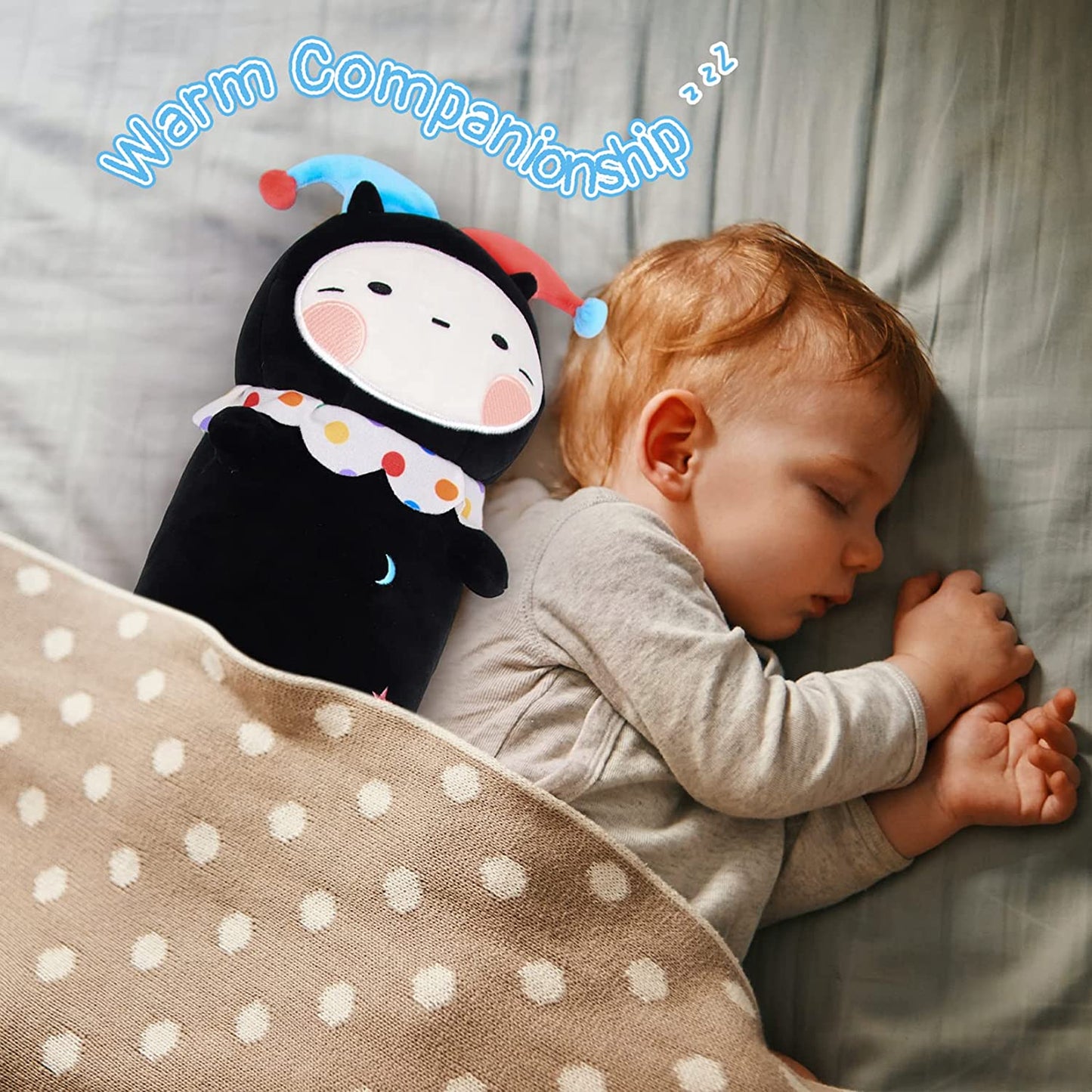 Long Cat Plush Body Pillow, Cute Halloween Clown Plush Long Cat Throw Pillow, Kawaii Stuffed Animal Clown Cat Plush Toys for Kids, Boys, Girls (Black, 61cm/24in)