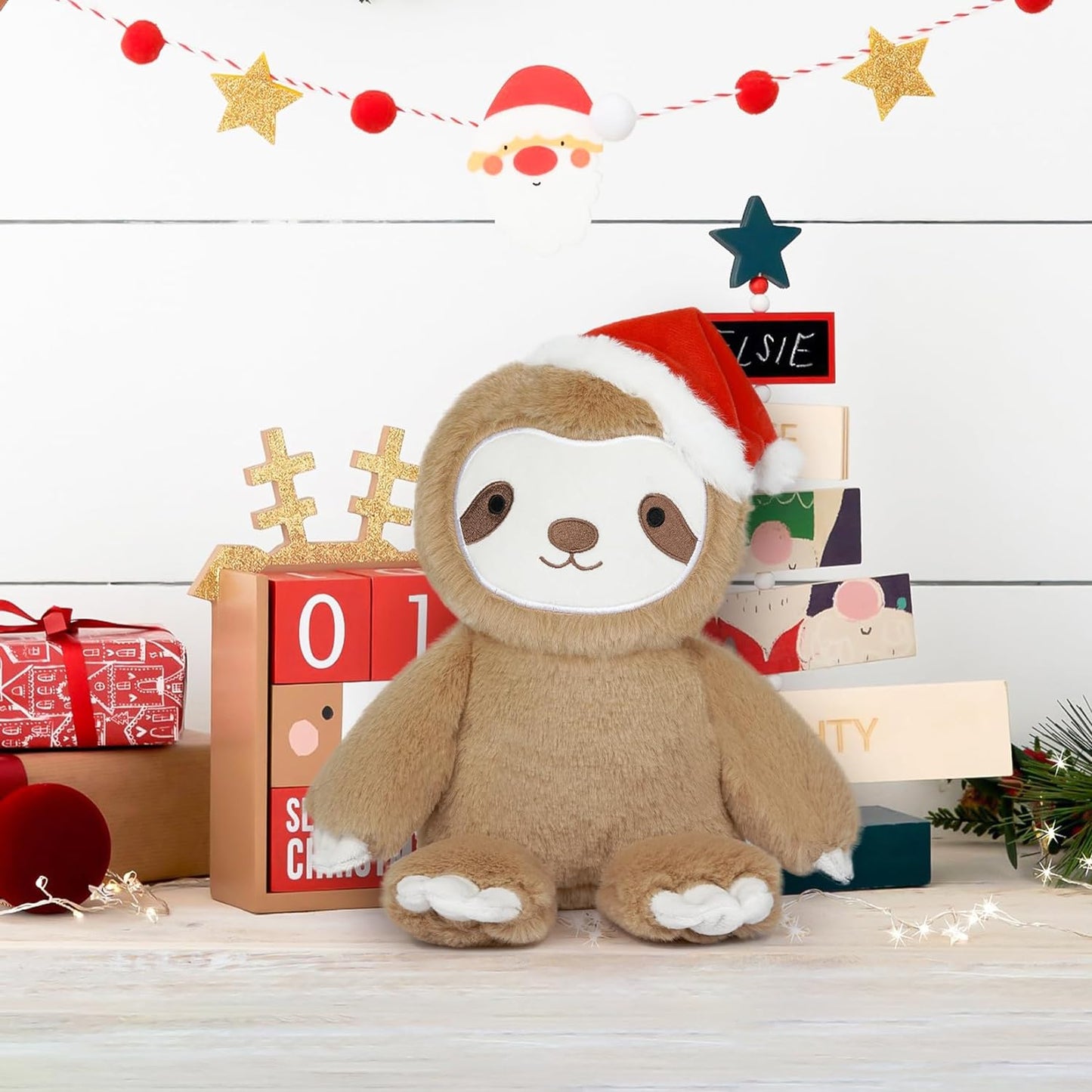 Sloth Stuffed Animal Christmas Plush, Christmas Stuffed Animal Santa Sloth Plush Toys, Cute Stuffed Sloth Pillow, Christmas Sloth Gift for Kids and Adults Christmas Decorations