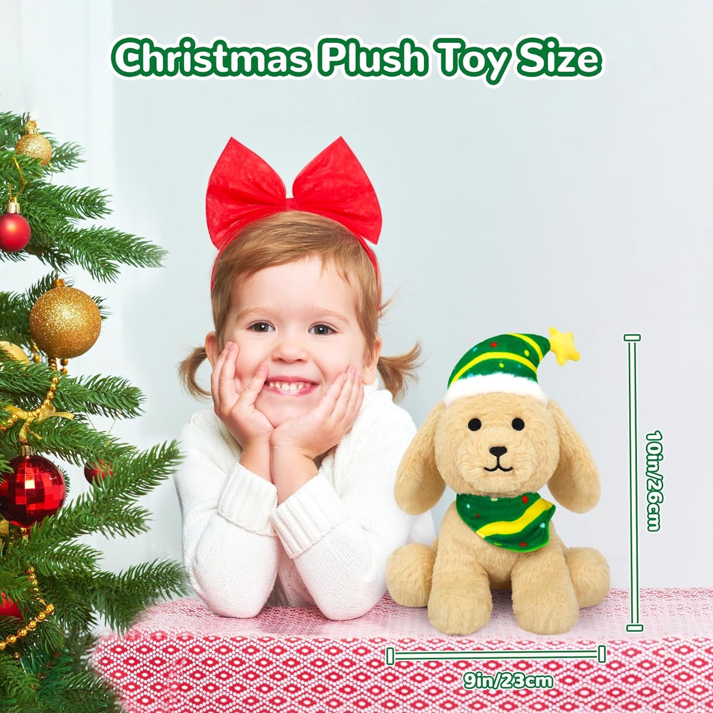 Dog Plush Christmas Dog Stuffed Animal Toy, Soft Dog Plushie Pillow, Cute Green Hat Dog Stuffed Doll Toy for Kids Boys Girls Kawaii Christmas Decoration (Green Hat)