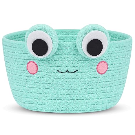 Small Storage Basket, Cute Baby Toy Storage Basket, Frog Cotton Rope Woven Baskets for Nursery, Blanket Basket Organize Laundry Baby Basket for Gift｜Cat Dog Bin Toys