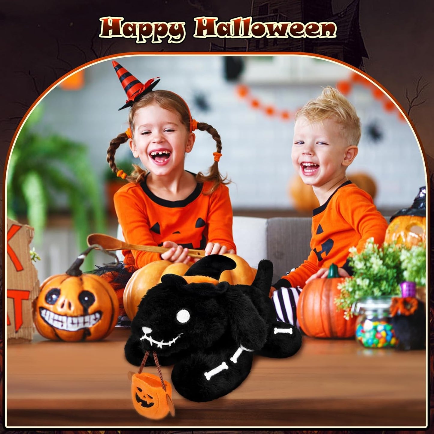 Halloween Stuffed Animal Dog Plush Toy, Cute Skeleton Dog Stuffed Animal Doll, Kawaii Pumpkin Dog Plush Halloween Decor, Soft Halloween Plush Gift for Kids Boys Girls