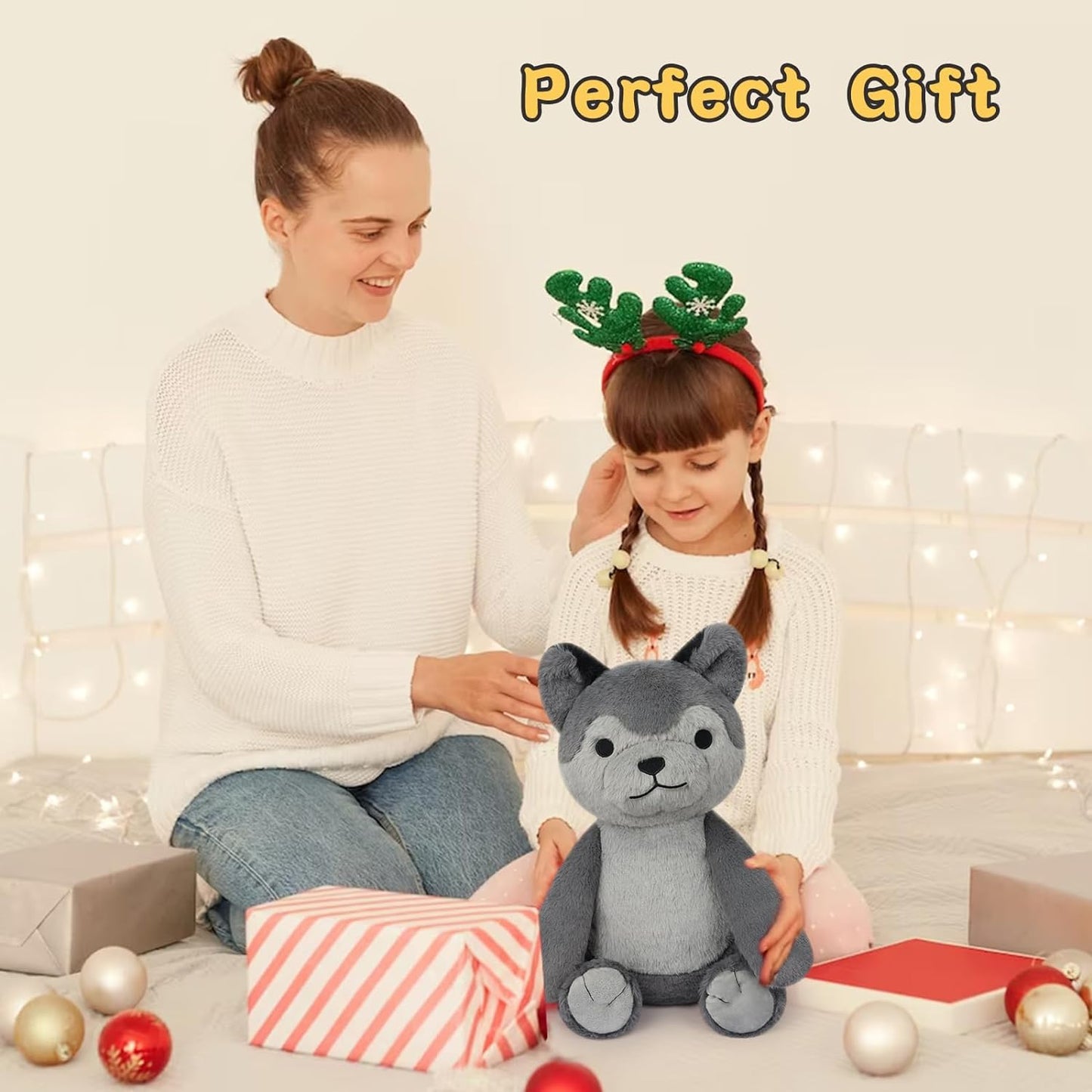 Wolf Weighted Stuffed Animals，17inch Wolf Stuffed Animal Plush Cute Wolf Weighted Plush for Kids, Soft Wolf Plush Toy for Kids, Boys, Girls Birthday