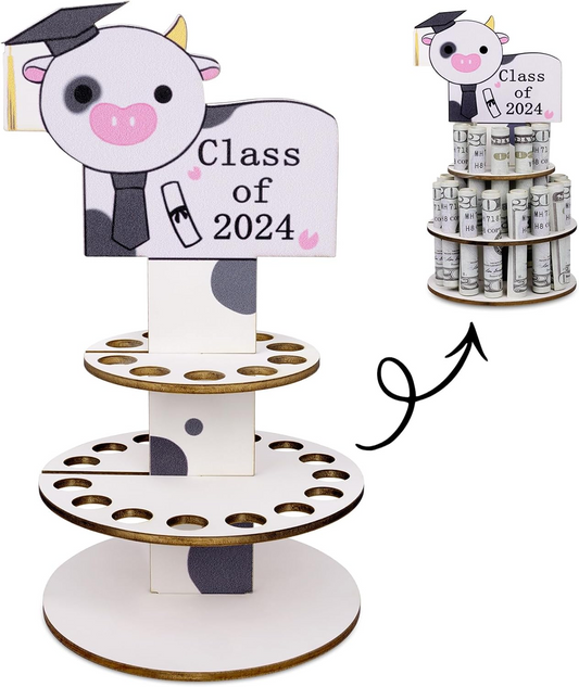 Wooden Graduation Money Holder Idea Cash Gift for Him Her, Unique Double Layer Graduation Money Cake with 25 Holes, Graduation Party Supplies