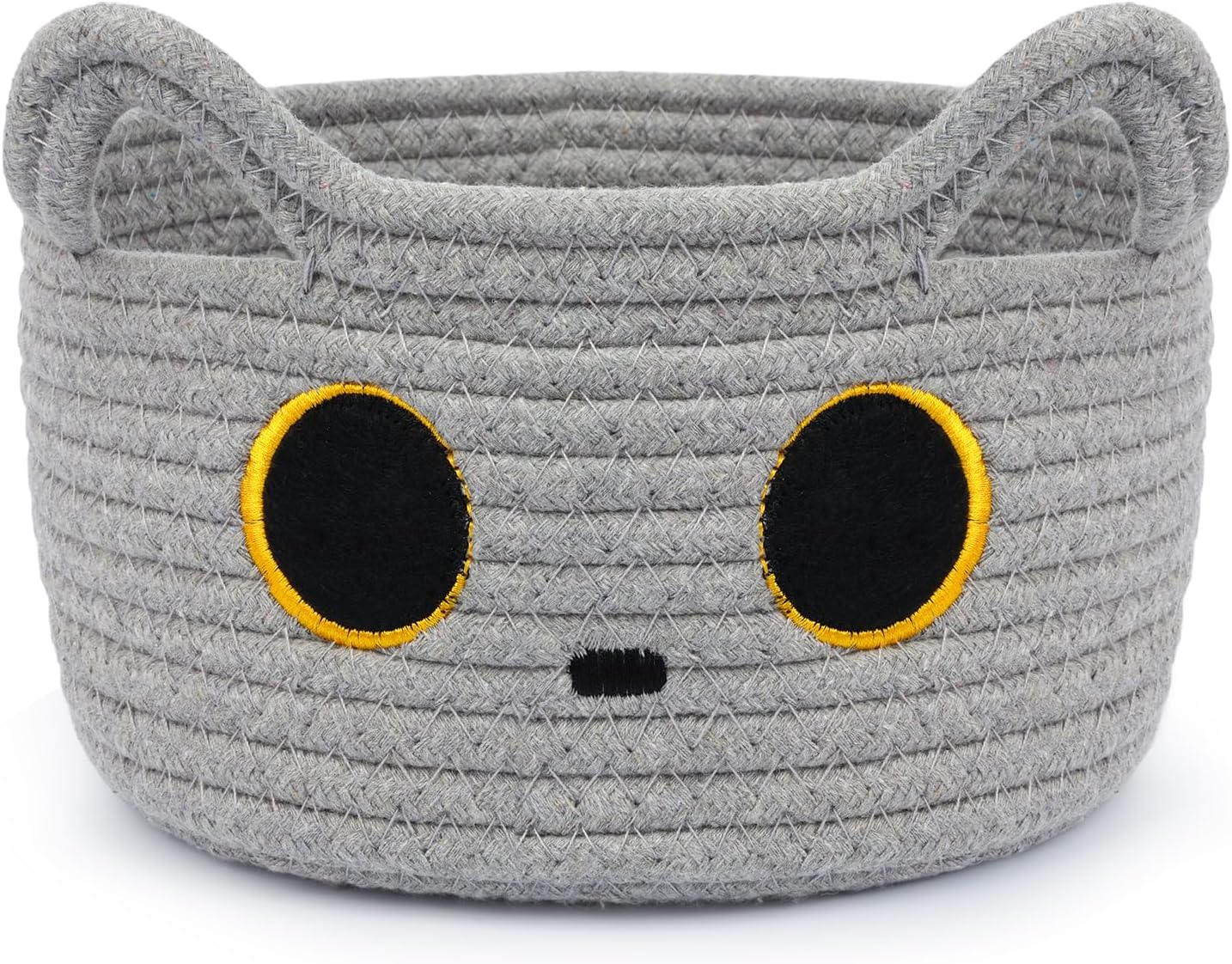Cute Grey Cat Round Basket, Large Cotton Rope Basket Woven Blanket Basket for Nursery, Baby Laundry Blasket Toy Storage Basket Gift for Kids