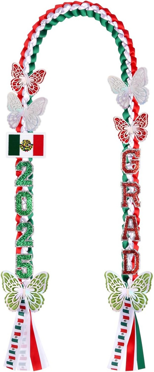 Mexican Graduation Leis ,Class of Graduation Ribbon Lei with Butterfly and Pins,Double Handmade Congrats,Graduations Gifts for High School College