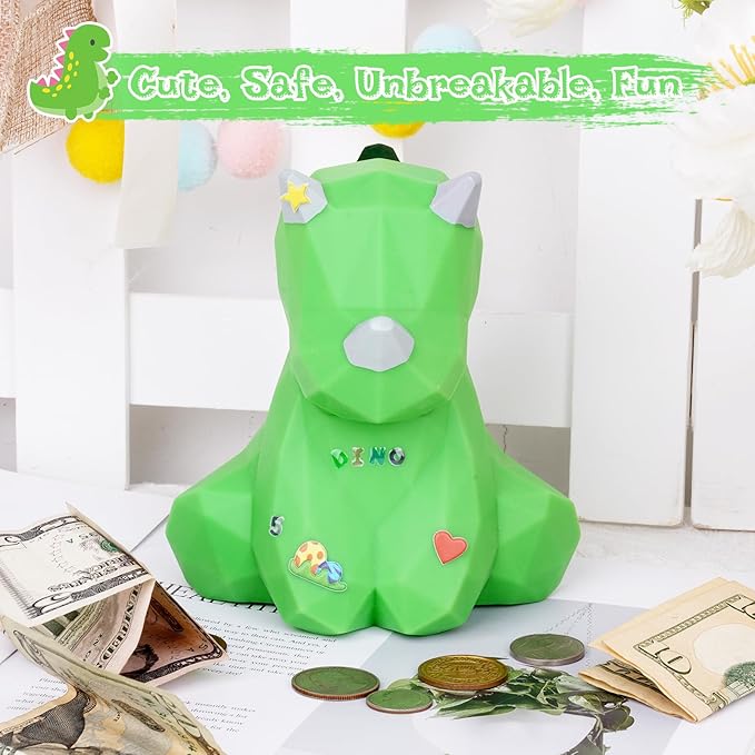 Dinosaur Piggy Bank, Cute Piggy Bank for Kids and Adults, Small Dinosaur Money Bank 3D Piggy Bank Coin Bank, Small Saving Box Christmas Birthday Gift for Boys Girls Kids