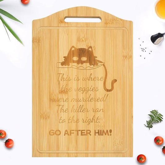 Funny Wood Cutting Board, This Is Where I Murder Vegetables, Wooden Cutting Boards for Kitchen, Funny Kitchen Gadgets, Great Xmas Gift for Cat Lovers Mummy