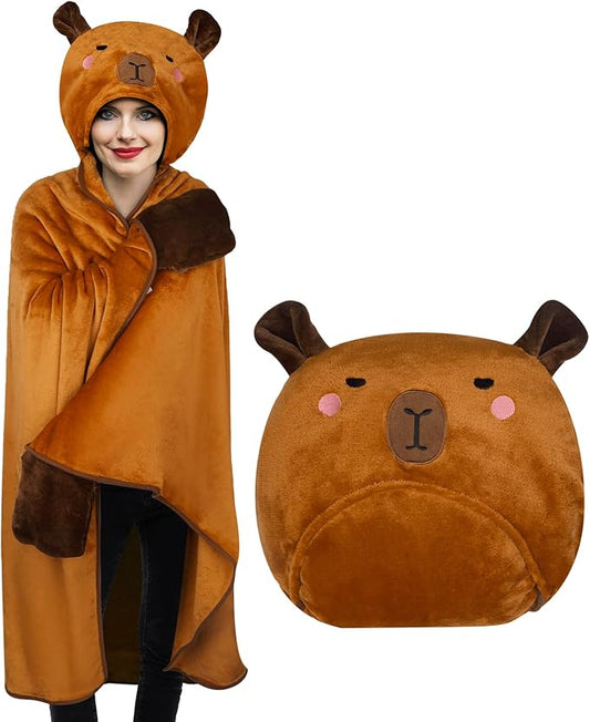 Wearable Hooded Blanket for Women, Soft Snuggle Wrap Cape Throw Warm Idea Gift for Birthday Christmas