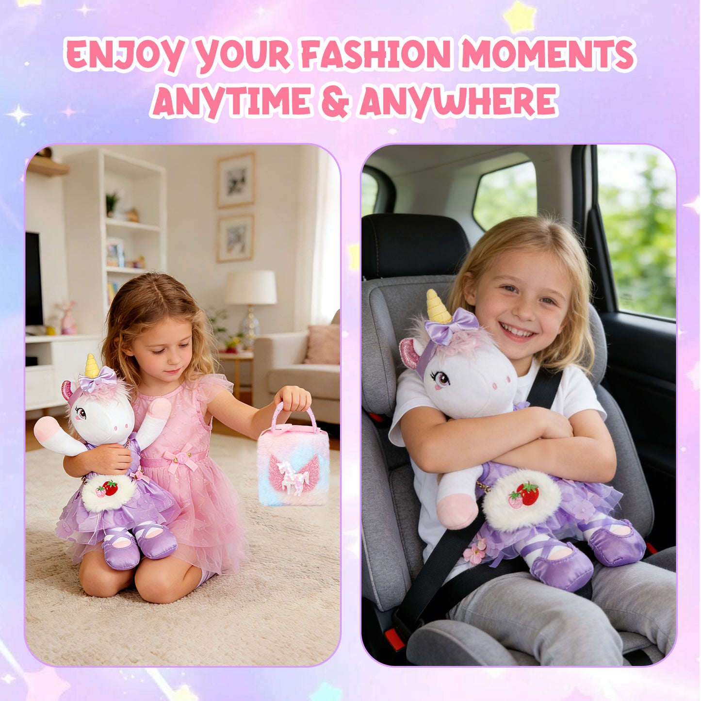Unicorns Toys for Girls Age 4-10, 11PCS Ballerina Doll Unicorn Stuffed Animals Toy with 2 Set Ballerina Dresses, Shoes, Bags & Hair Clips, Birthday Gifts Set for Girls