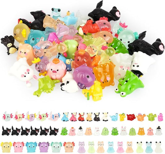50 Pcs Mini Resin Animals, Miniature Figurines Tiny Animals to Hide, Small Luminous Animals Mini Animals Figurines Bulk Ornament for Fairy Garden Landscape Dollhouse Accessories