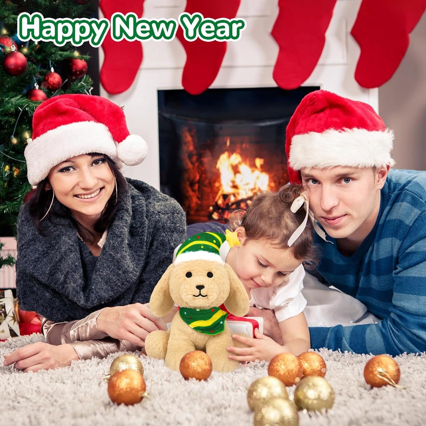 Dog Plush Christmas Dog Stuffed Animal Toy, Soft Dog Plushie Pillow, Cute Green Hat Dog Stuffed Doll Toy for Kids Boys Girls Kawaii Christmas Decoration (Green Hat)