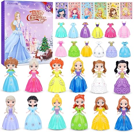 2024 Princess Advent Calendar for Girls, 24 Days Princess Deformation Toy Christmas Countdown Calendars Princess Transformable Toys, Fun Play Party Favor Xmas Gifts for Girls Aged 3-8