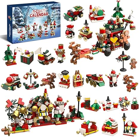 Advent Calendar 2024 Building Blocks for Kids, 24 Days of Christmas Countdown Calendar - 12 In 1 Christmas Building Block Sets, Christmas Stocking Stuffers Surprise Xmas Gifts for Teens Girls Boys