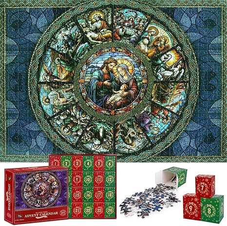 Puzzle Advent Calendar 2024 for Adult Teens, 1008 Pieces Jesus Jigsaw Puzzle Nativity Scene 24 Days Christmas Countdown Calendar, Xmas Christian Home Decor Surprise Gifts
