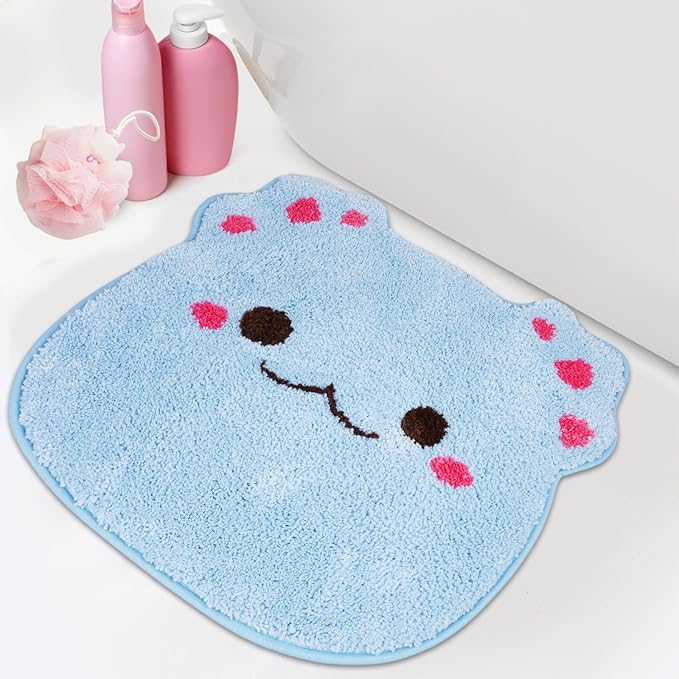 Bath Rug,Absorbent Axolotl Bath Mat,Non Slip Rubber Backing,Thick Tufting Mats,Machine Washable Bathroom Rug for Shower Floor,Bathroom,Kidroom(Blue, 20 * 22inch)