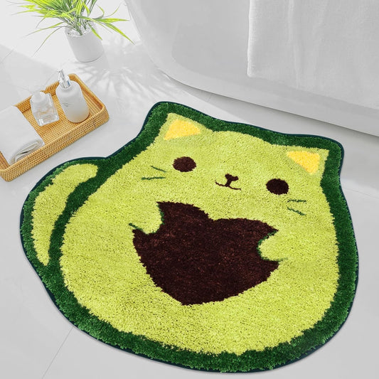 Bathroom Rugs 26" x 26",Non Slip Quick Dry Absorbent Bath Rugs,Washable Green Cat Bath Mat,Shower Rug for Bathtub Shower Room Sink