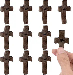 MUFEIRUO Cross My Heart Wooden Cross,10 Pieces Mini Handheld Cross,Relieve Anxiety Comfort Cross for Prayer,Encouragement Gift Perfect Baptism or First Communion Gift for Boys and Girls