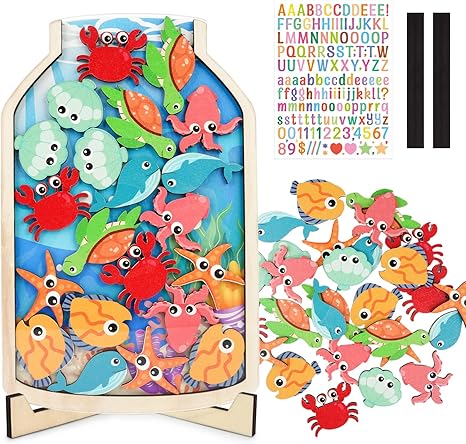 Magnetic Reward Jar for Kids, Incentive Jar Sea Animals Classroom Reward Jar DIY with Stickers Classroom Students Potty Training, Magnetic Reward Jar for Classroom Board Home