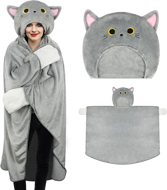 Wearable Hooded Blanket for Women, Soft Snuggle Wrap Cape Throw Warm Idea Gift for Birthday Christmas