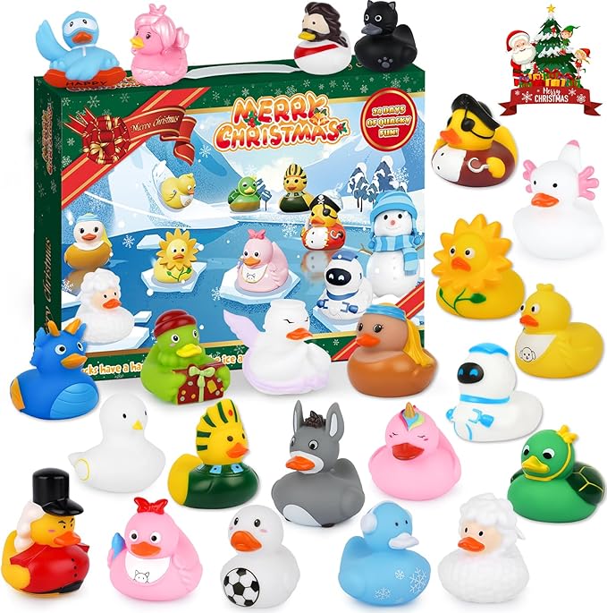 Advent Calendar 2024, Advent Calendar Children Rubber Ducks, 24 Days Ducks Advent Calendar, Christmas Advent Calendar Box for Girls and Boys, Bath Toy for Children