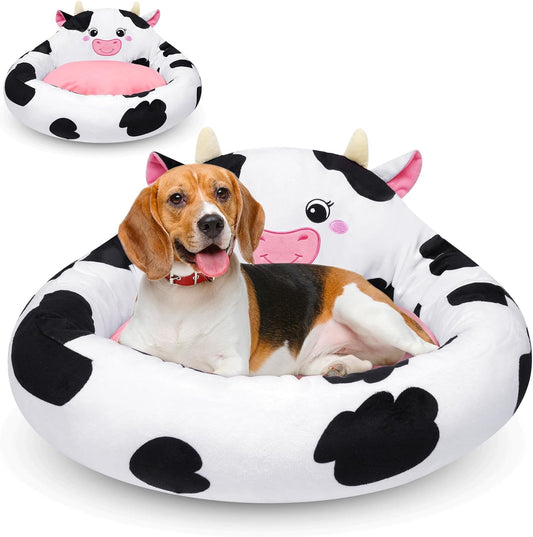 Cow Pet Bed, Cow Dog Bed & Cat Bed, Super Soft Dog Bed for Medium Dogs, Non-Slip Bottom