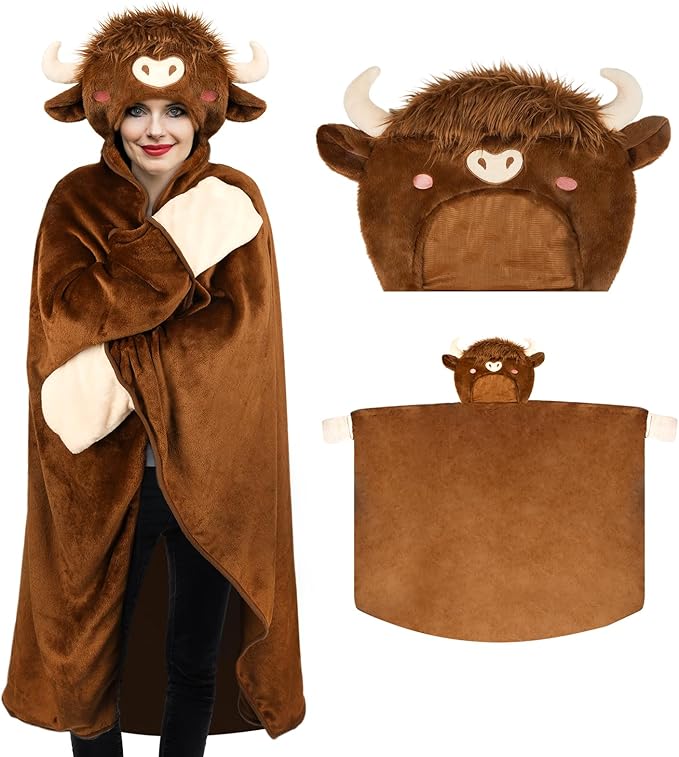 Wearable Hooded Blanket for Women, Soft Snuggle Wrap Cape Throw Warm Idea Gift for Birthday Christmas