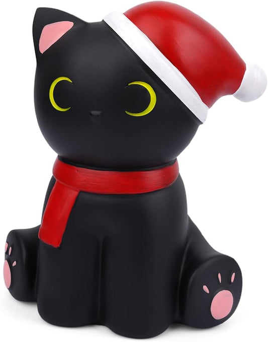 Piggy Bank for Kids, Christmas Black Cat Cion Piggy Bank with Santa Hat, Money Saving Box Cat Piggy Bank for Adults Girls Boys Birthday
