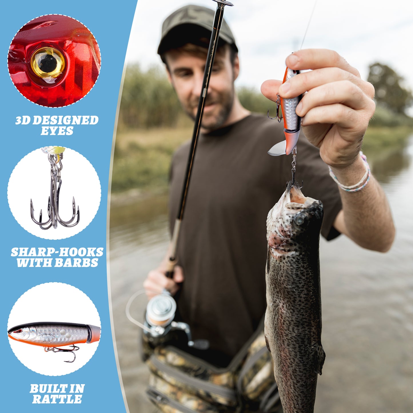 Fishing Advent Calendar 2024, 24 Day Christmas Countdown Fishing Lure Kit Adults Men Teens Boys, Fishing Lure Advent Calendar with Popper Minnow VIB Fishing Bait，Christmas Gift