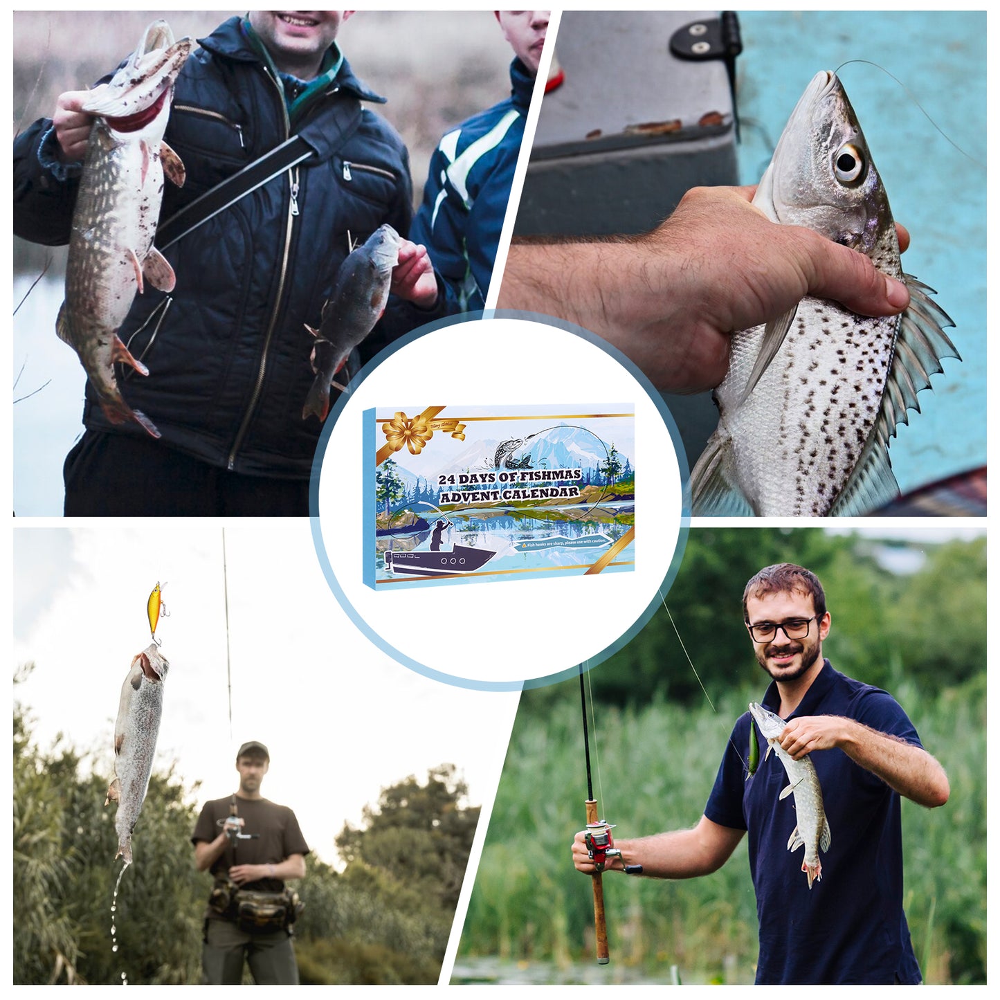 Fishing Advent Calendar 2024, 24 Day Christmas Countdown Fishing Lure Kit Adults Men Teens Boys, Fishing Lure Advent Calendar with Popper Minnow VIB Fishing Bait，Christmas Gift