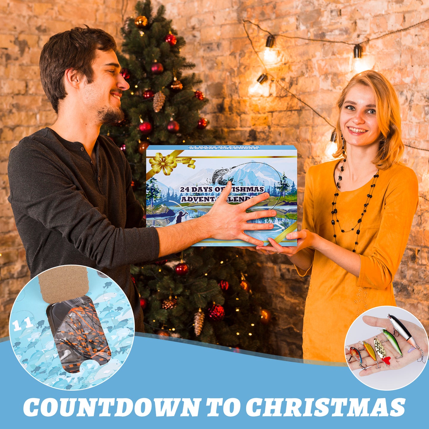 Fishing Advent Calendar 2024, 24 Day Christmas Countdown Fishing Lure Kit Adults Men Teens Boys, Fishing Lure Advent Calendar with Popper Minnow VIB Fishing Bait，Christmas Gift