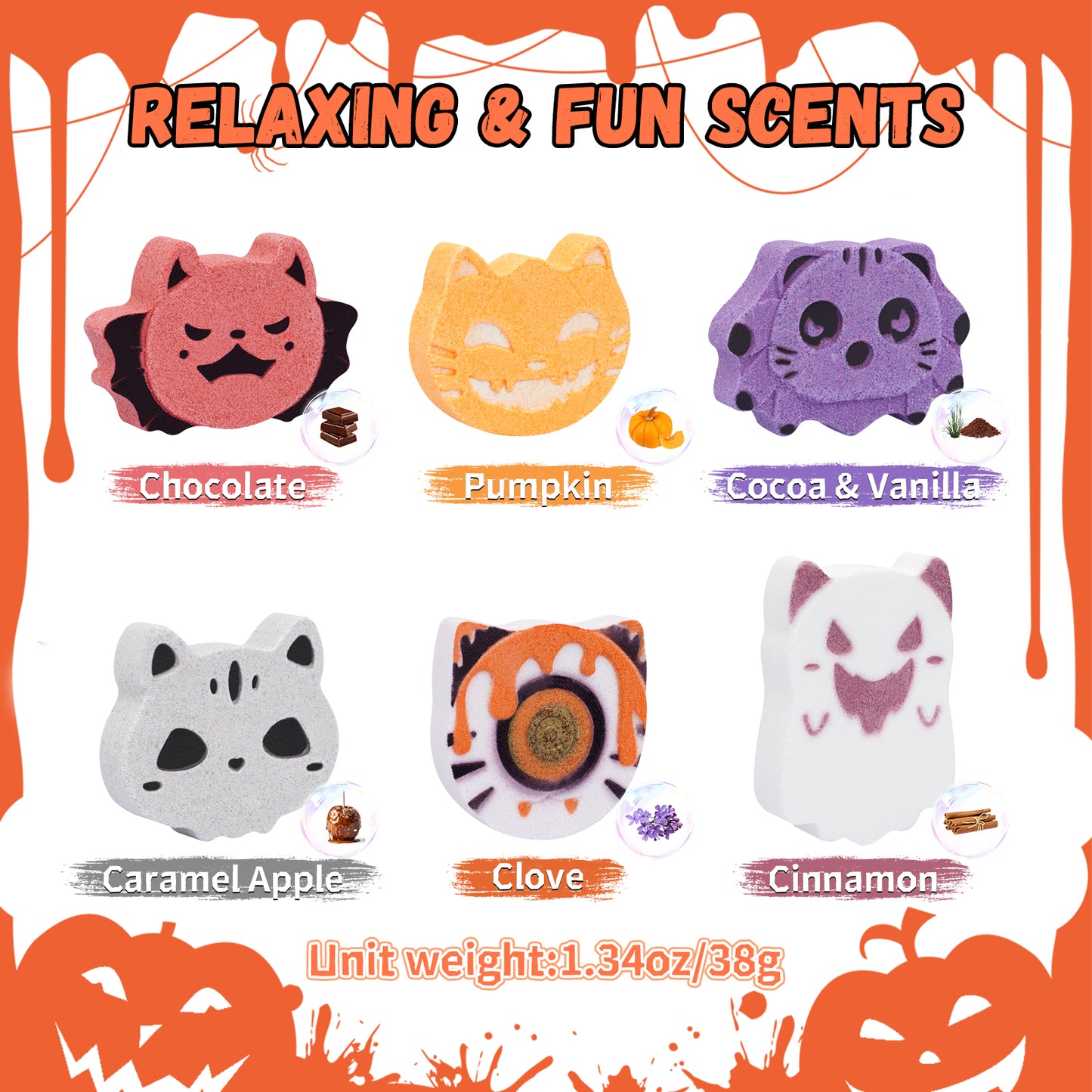6 Pack Halloween Bath Bombs for Kids, Bubble Bath Bomb Set with Pumpkins Spooky Bats Spiders Basket Stuffers, Halloween Treat Bags Gifts for Kids Girls Boys, Halloween Party Favors