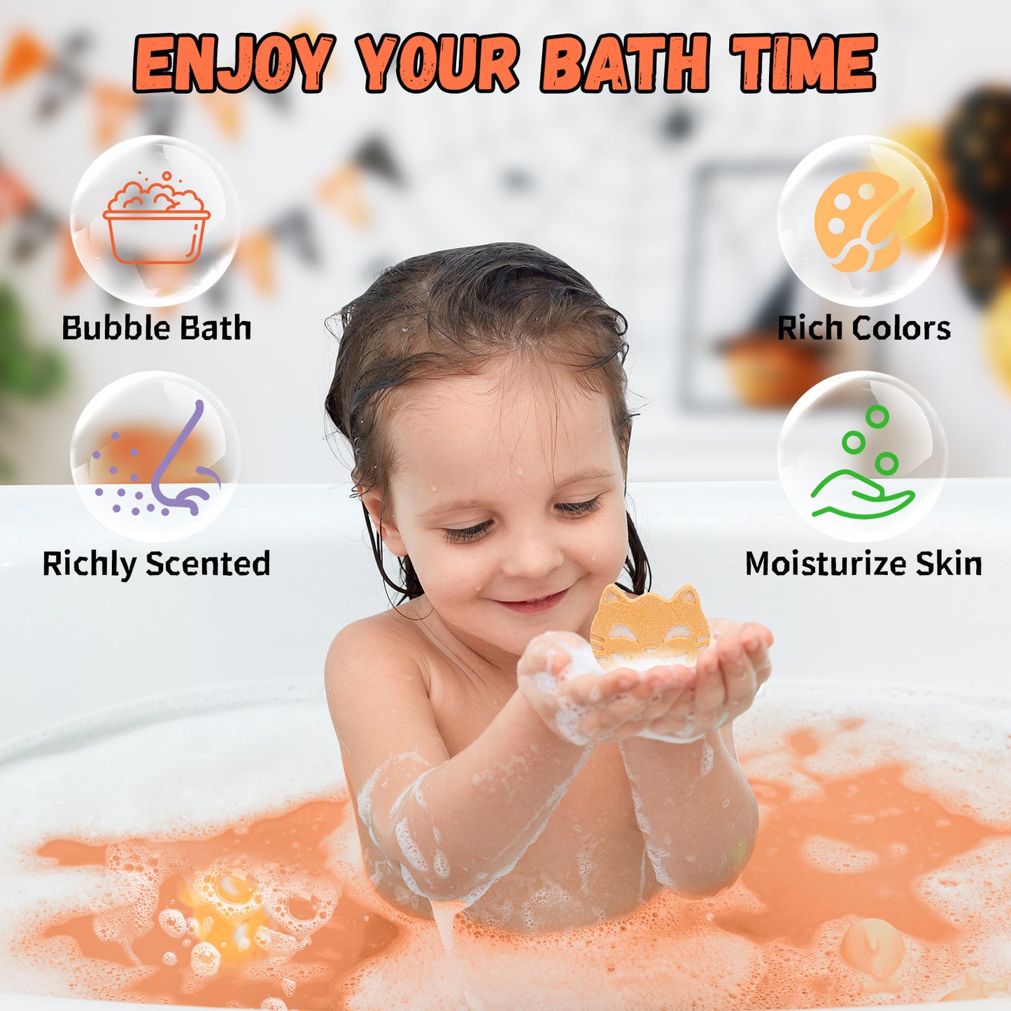 6 Pack Halloween Bath Bombs for Kids, Bubble Bath Bomb Set with Pumpkins Spooky Bats Spiders Basket Stuffers, Halloween Treat Bags Gifts for Kids Girls Boys, Halloween Party Favors