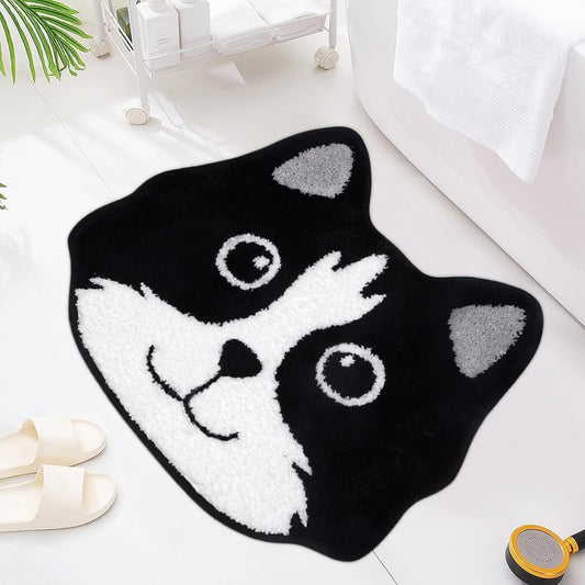 Bathroom Mat Rug, Soft Absorbent Dog Rug, Cute Border Collie Mat for Bathroom, Non-Slip Plush Bath Carpet Door Mat