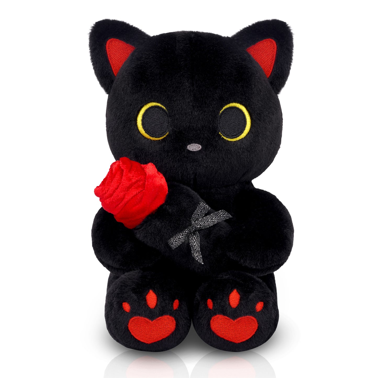 Black Cat Plush Holding Rose, 8 Inch Kawaii Valentines Plushies with Bow & Heart, Cute Plush Toy Soft Valentine's Day Gift for Her, Girlfriend, Wife, Kids