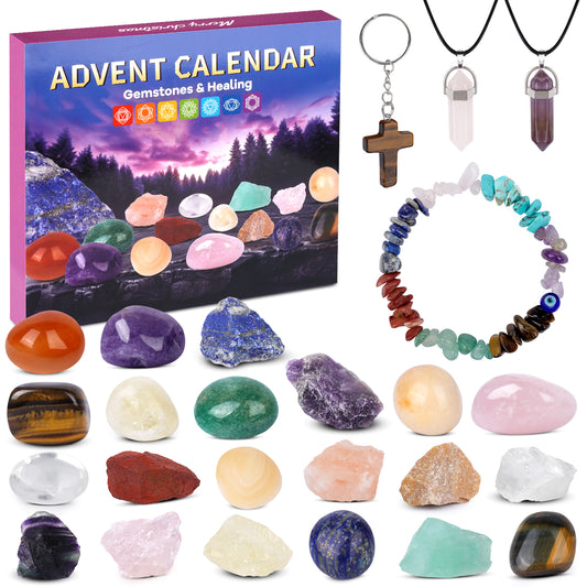 Advent Calendar 2024 Crystals Adult, 24 Day Christmas Countdown with Chakra Healing Crystal Gemstone, Xms Gifts for Women Boys & Beginners to Learning,Collection,Meditation,Yoga