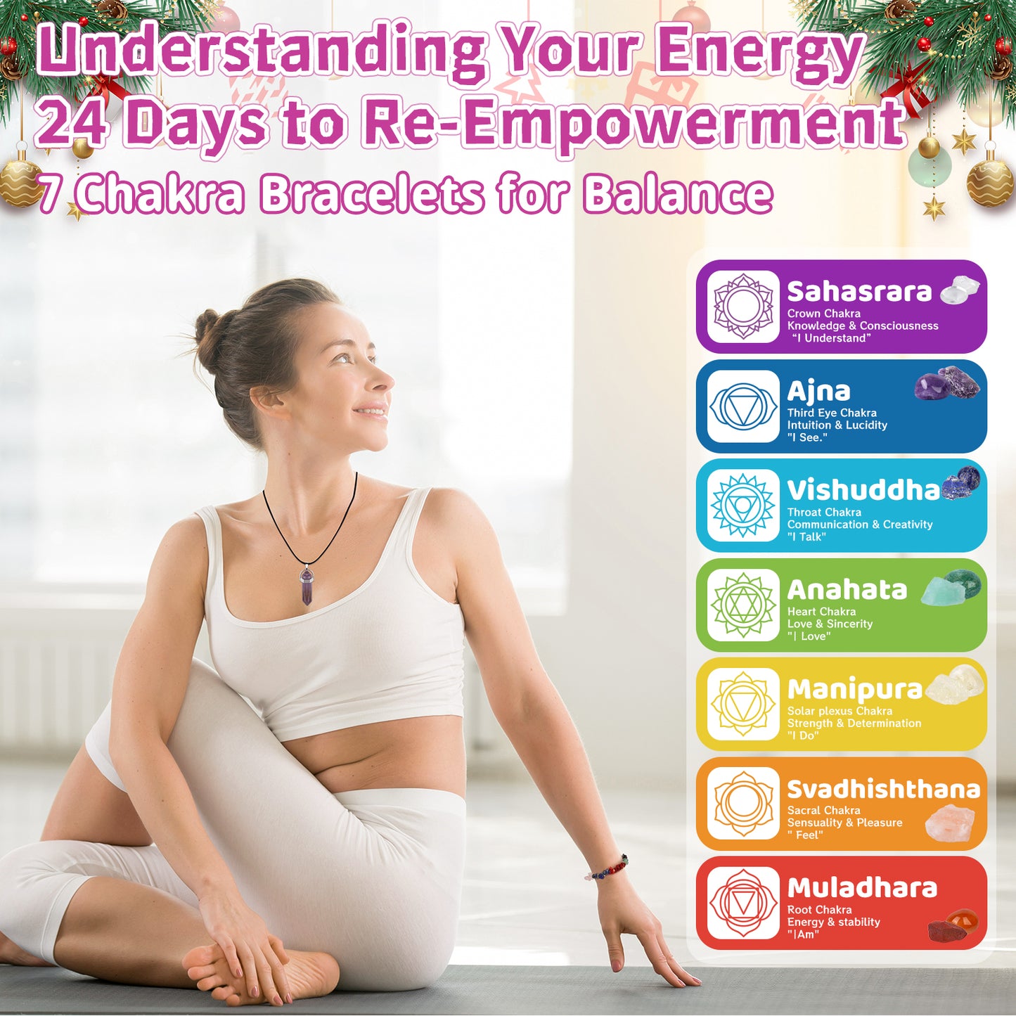 Advent Calendar 2024 Crystals Adult, 24 Day Christmas Countdown with Chakra Healing Crystal Gemstone, Xms Gifts for Women Boys & Beginners to Learning,Collection,Meditation,Yoga