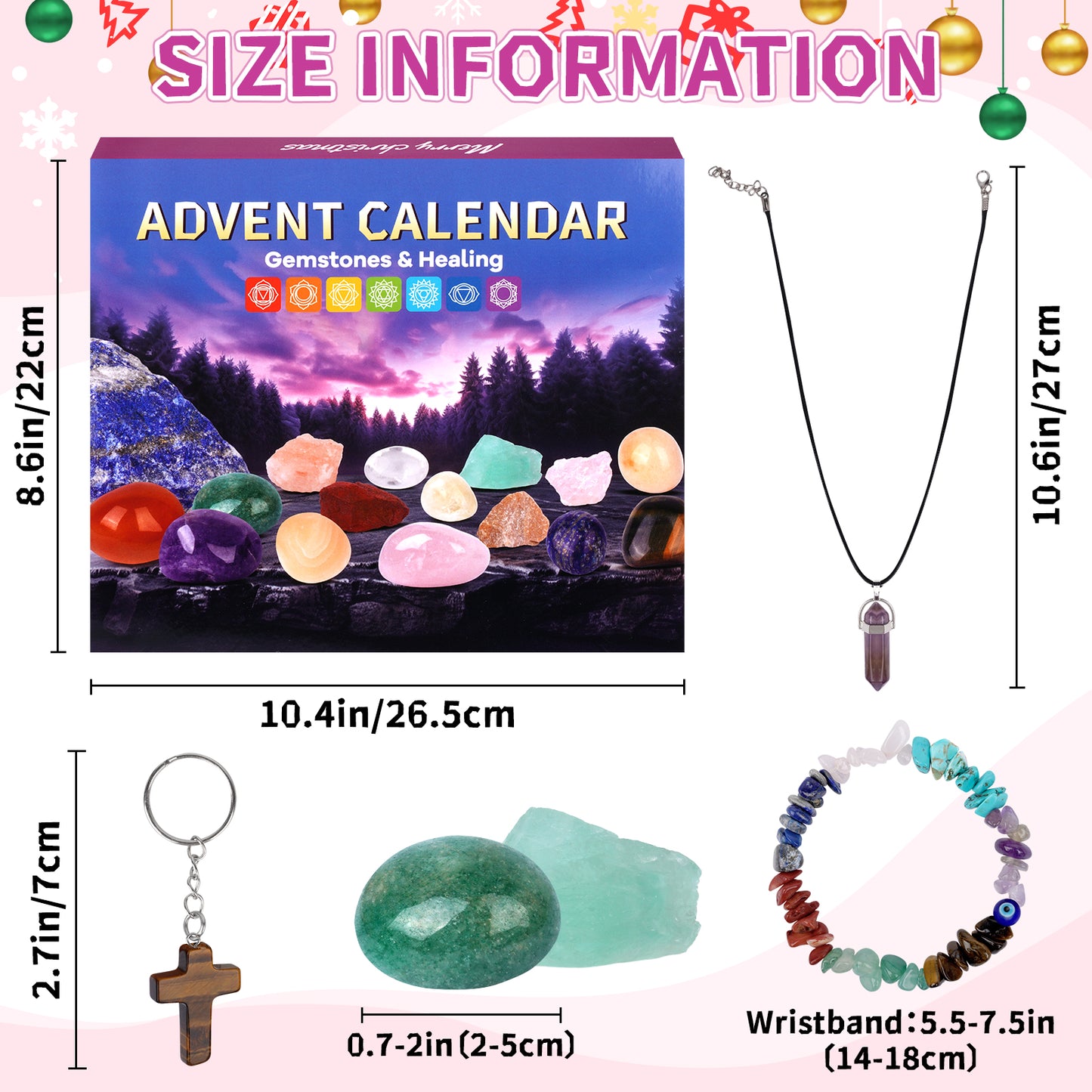 Advent Calendar 2024 Crystals Adult, 24 Day Christmas Countdown with Chakra Healing Crystal Gemstone, Xms Gifts for Women Boys & Beginners to Learning,Collection,Meditation,Yoga