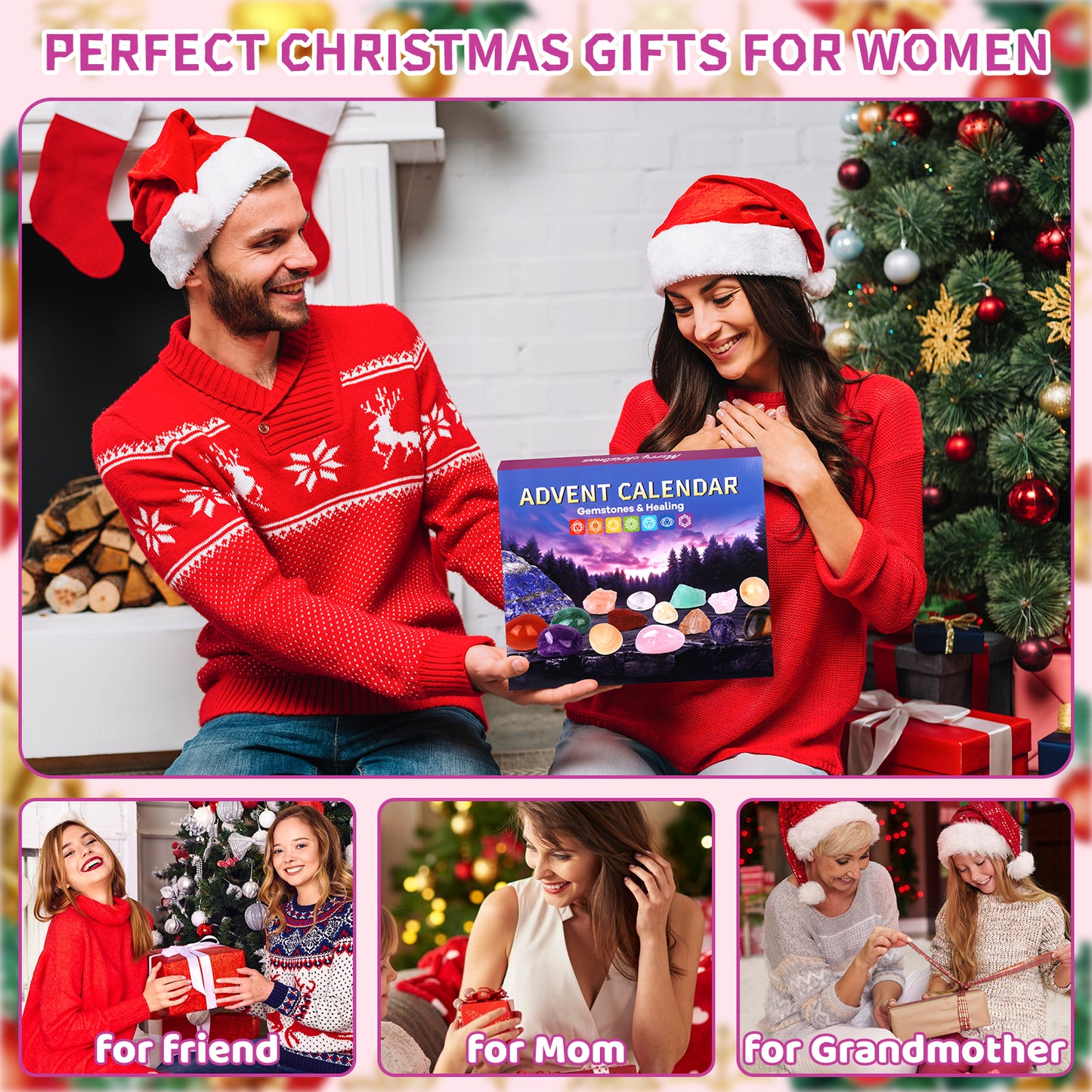 Advent Calendar 2024 Crystals Adult, 24 Day Christmas Countdown with Chakra Healing Crystal Gemstone, Xms Gifts for Women Boys & Beginners to Learning,Collection,Meditation,Yoga