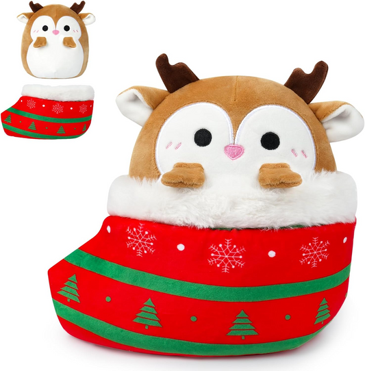 Christmas Stuffed Animal Reindeer Plush, 9.5in Christmas Elk Plushies in Sock Plush Toys, Cute Reindeer Stuffed Animal Elk Stuffed Reindeer Toy for Kids Decor