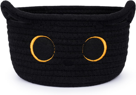 Storage Basket, Black Cat Cotton Rope Baskets Woven Blasket for Nursery, Blanket Basket Organizer With Ears Baby Toy Storage Basket for Gifts