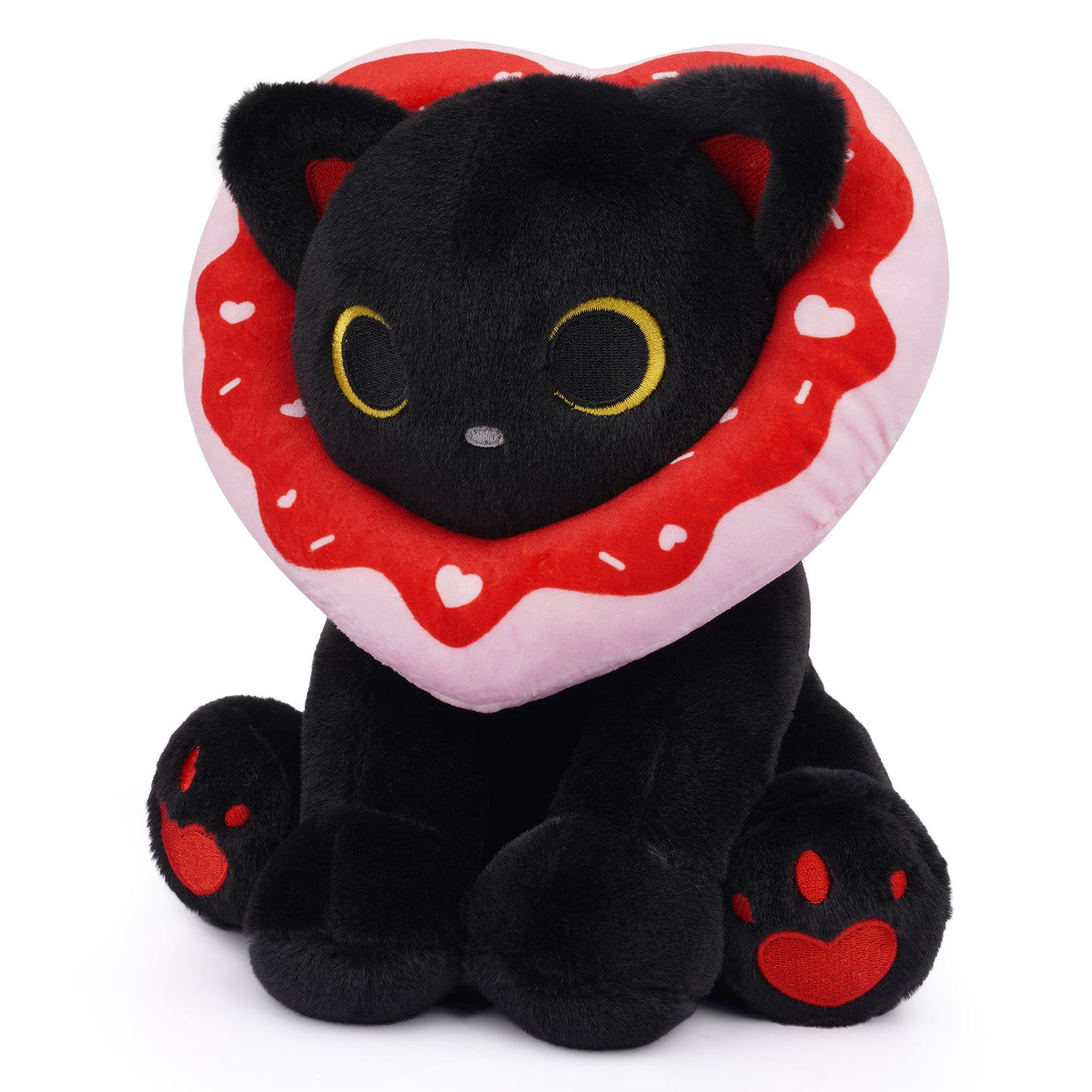 Black Cat Plush with Love Heart Donut Hood