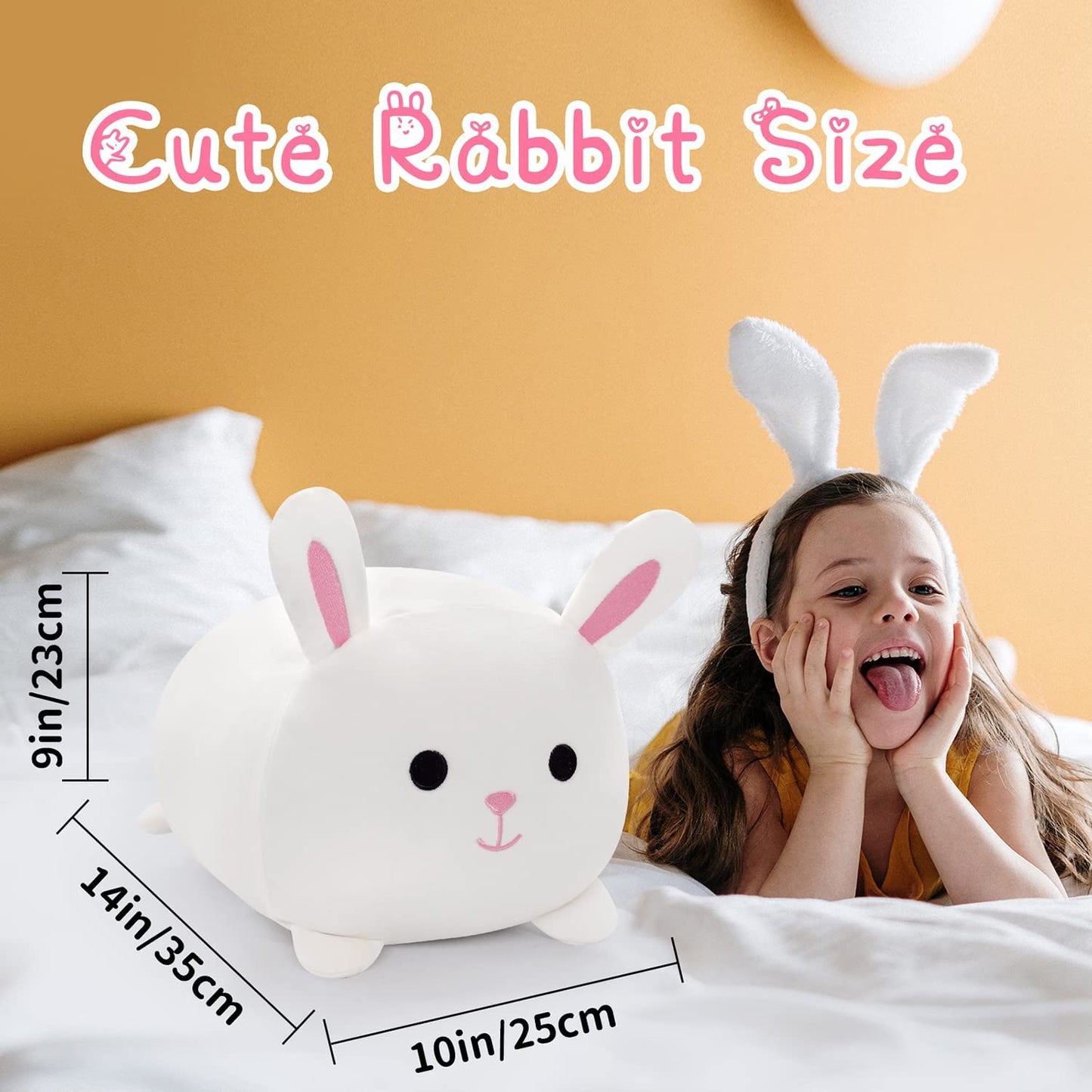 Easter Rabbit Plush, Rabbit Pillow Plush Toy, Kawaii Bunny Stuffed Animals Rabbit Plushie, Cute Rabbit Pillow Stuffed for Kids Easter Birthday Christmas Home Decoration, White