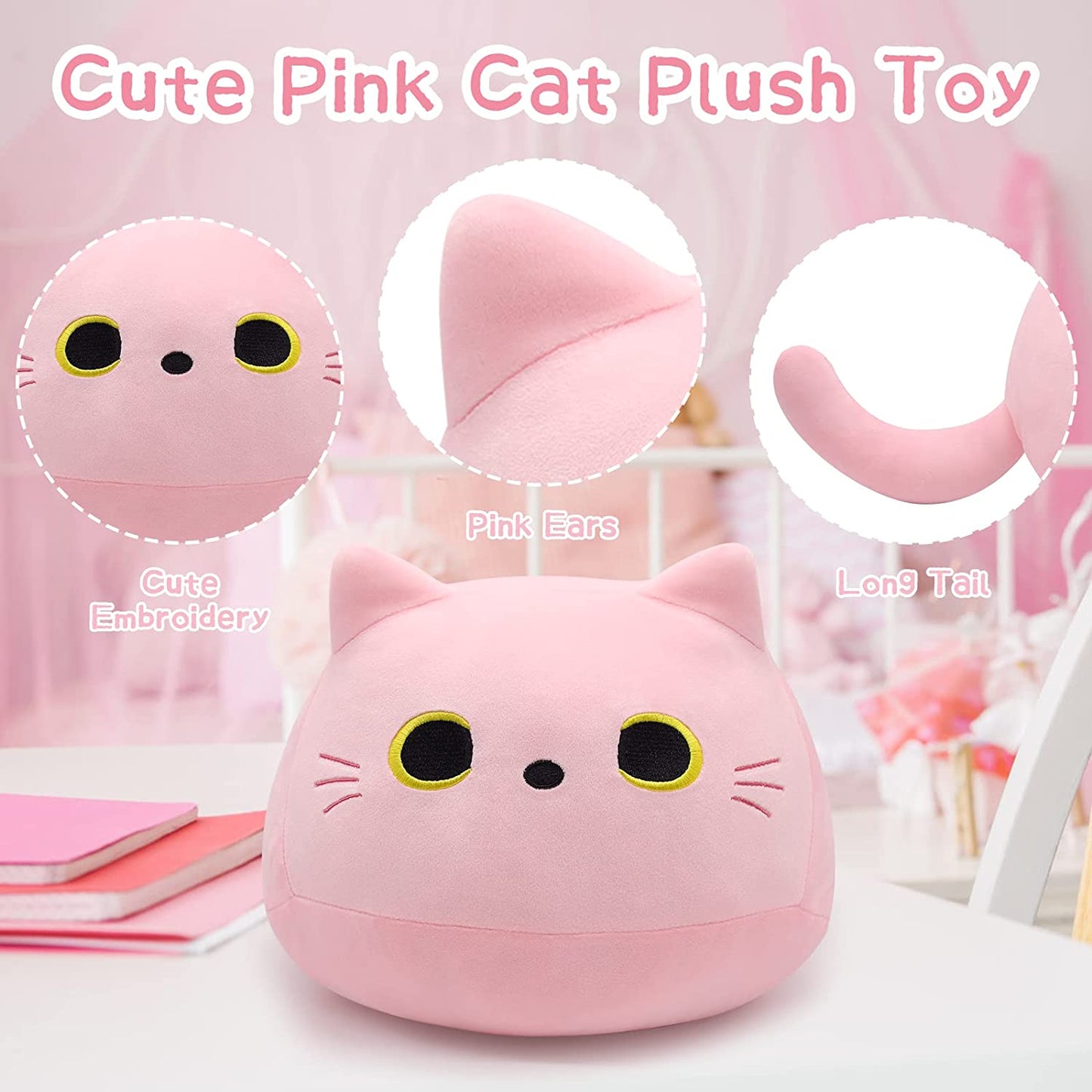 Gray Cat Plush Pillows Toys, 12" Kawaii Gray Cat Stuffed Animals Plush Toys, Cute Soft Cat Plushie Gray Cat Pillow Stuffed Cat Toys for Birthday Christmas Halloween Kids Gifts Home Car Decoration