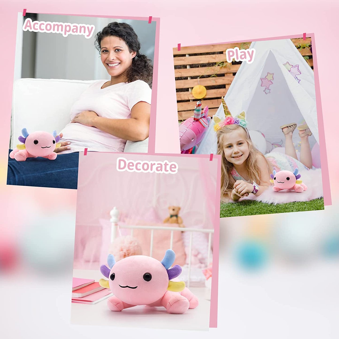 Axolotl Plush Toys 11'' Soft Cute Axolotl Stuffed Animals, Kawaii Axolotl Plushie Pillow Toys, Pink Axolotl Plush Toy Stuffed Axolotl Plush Pillow for Birthday Christmas Kids Gifts Home Car Decoration