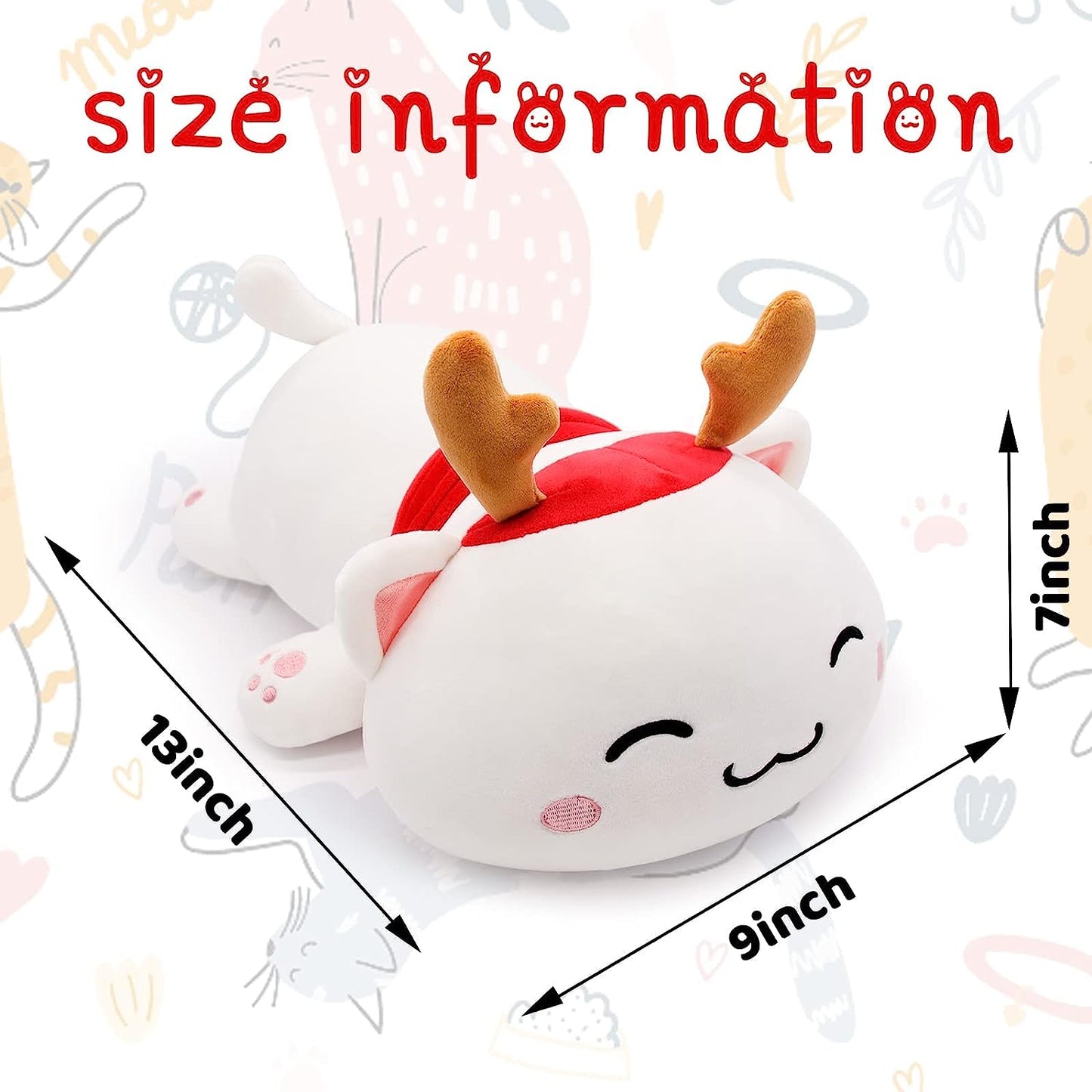 8Inch Cute Cat Plush Toy, Christmas Plush Pillow Doll, Soft Cat Stuffed Animals, Kawaii Cat Plush Pillow, Kitty Plush Cat Doll Toy Gifts for Boys Girls Kids