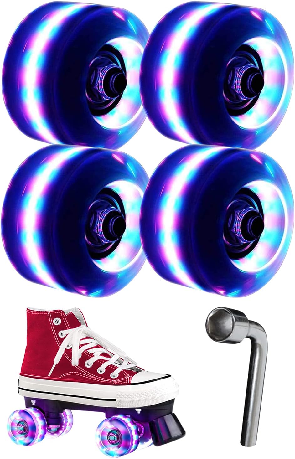 Light up Roller Skate Wheels with Bearings Luminous Installed Double Row Skating and Skateboard Roller Skates Accessories Transparent Flashing Universal Wheels