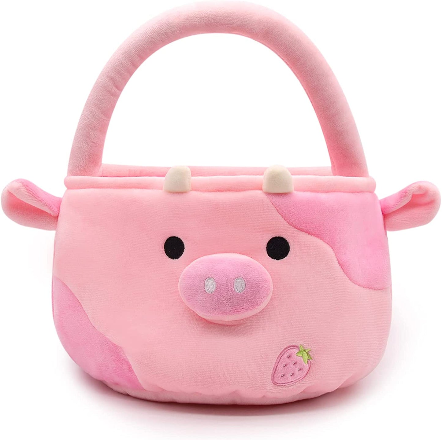 Easter Basket for Kids Cute Blueberry Cow Easter Basket with Handle, Large Easter Bags for Easter Egg Hunting Easter Theme Party Favor Kawaii Easter Gifts for Girls Boys