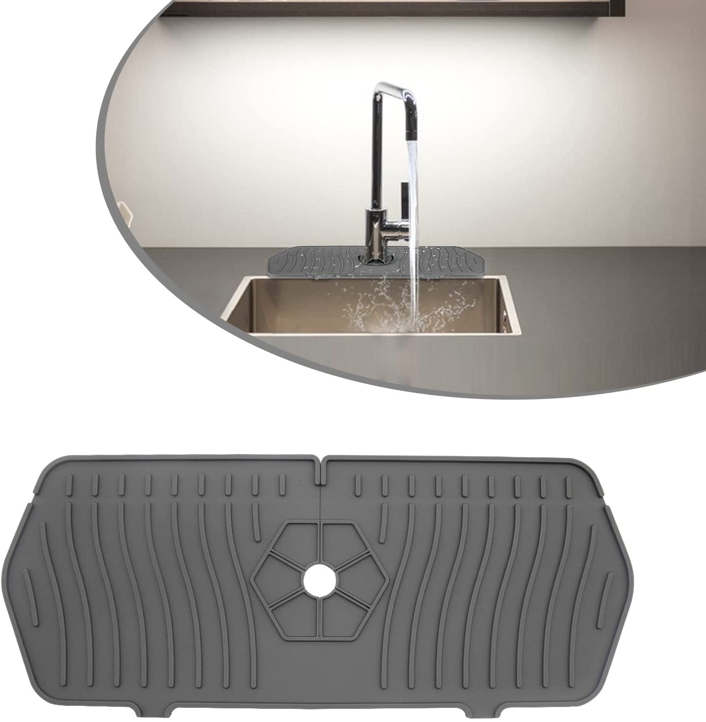 Sink Faucet Mat Sink Splash Catcher Faucet Mat, Water Catcher Mat Under Sink Mats for Kitchen Countertop Protect, Silicone Water Drying Pad for Bathroom, Bar, RV