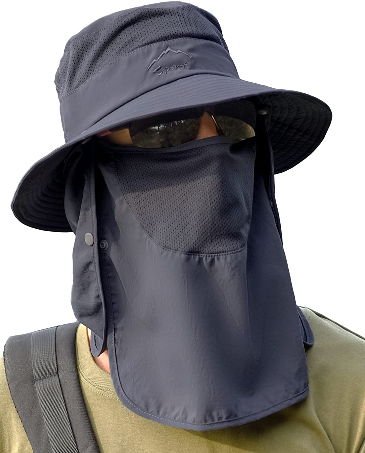 Fishing Hat Sun Protection Hat UPF 50+ Sun Protection Wide Brim Fishing Cap with Removable Flap for Fishing Hiking Camping