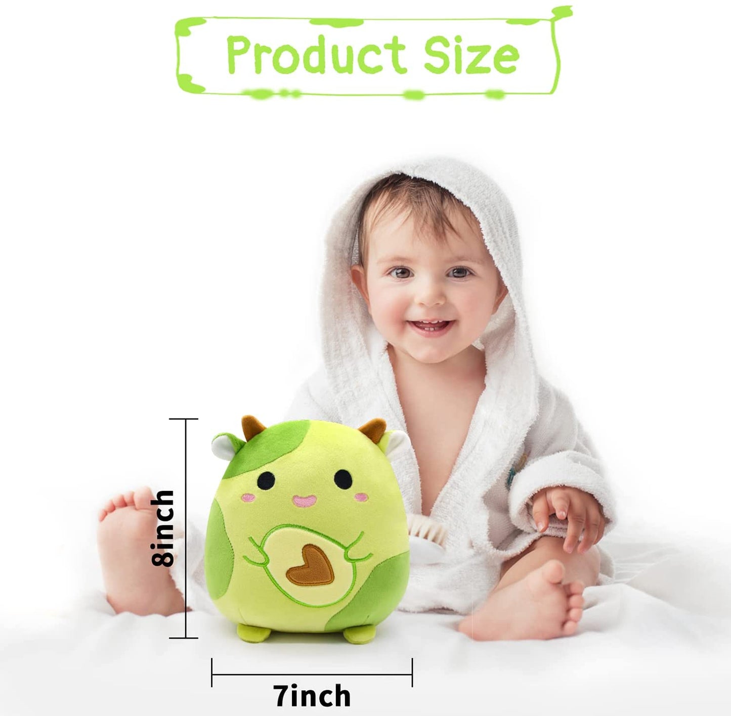 Cow Stuffed Animal Cow Plush Pillows Toys, Kawaii Cow Plushie Green Avocado Plush Stuffed Cow Plush Toy, 3D Cute Soft Avocado Cow Pillow for Kids Friend Christmas Birthday Gifts Home Car Decoration